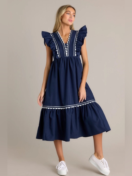 Entro Dresses & Skirts - Entro Wishful Thinking Navy Flutter Sleeve Midi Dress